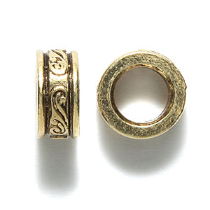 PW2362-AG: Bead Drum w/Design 5x11mm Ant Gold 7mm ID - 1PC