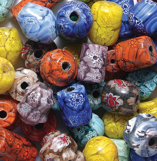 VE525-MF3: Bead Mixed Millefiori Beads 15-20mm-125GM