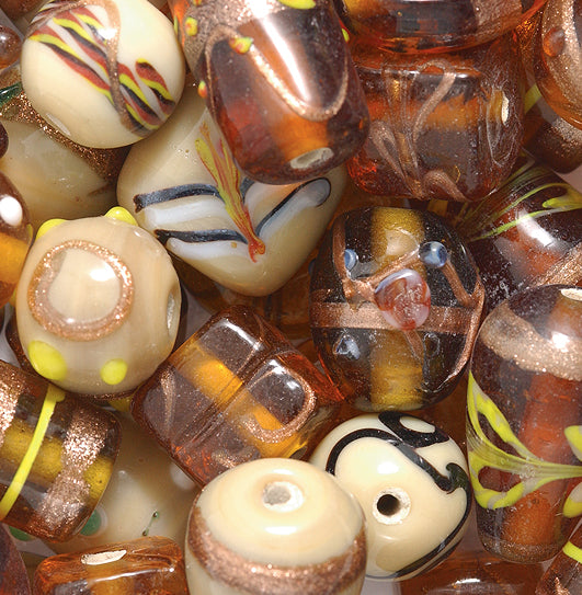 53VE525-F: MIX LAMPBEAD Tan/topaz-100GM