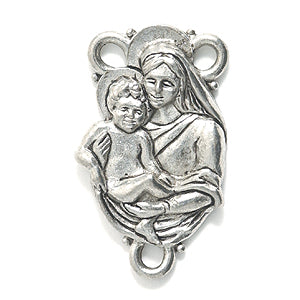 PW5604-S: Rosary Center Madonna W/Child Silver 23mm-1PC