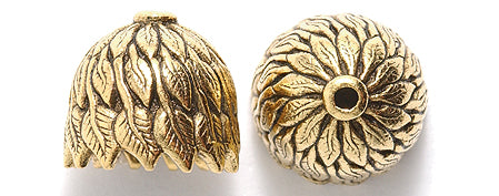 PW596-AG: Bead Cap Swaying Leaves Ant Gold 14mm Outer Diameter-1PC