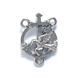 PW6007-S: Rosary Center Dove Ant Pewter 18x19mm 1PC