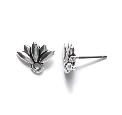 TC1082-AS: Earring Post Lotus 10mm Ant SIL