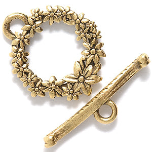 PW513AG: Toggle Floral Crown Ant Gold 20mm