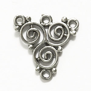 PW3415-S: Connector Swirls 3 Strand Ant Pewter 20mm 1PC