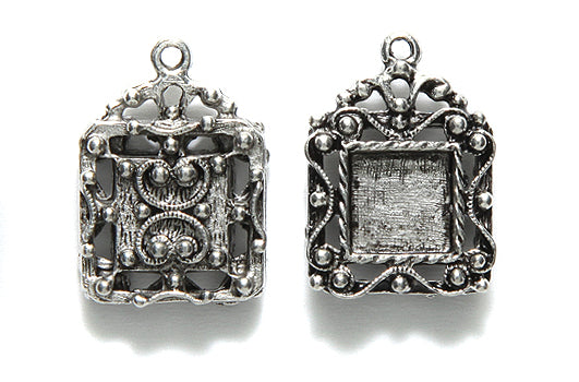 PW3775-S: Bezel Frame Scalloped Square 15x22mm Ant Pewter 1PC