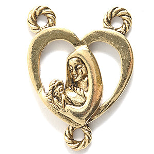 PW9938-AG: Rosary Center Heart ANT Gold 24mm-1PC