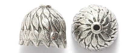 PW596-S: Bead Cap Swaying Leaves Silver 14mm Outer Diameter-1PC