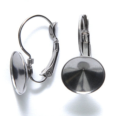 FI540-RVS: Earring Leverback For 12mm Rivoli Silver 1PR