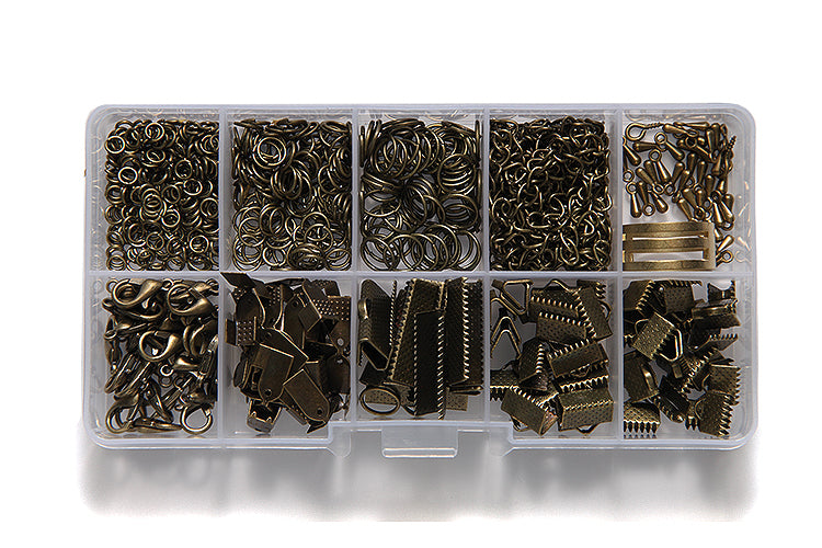 FI2066-KT: Findings Assorted 10 Slots Antique Brass 503 Piece 1 Set