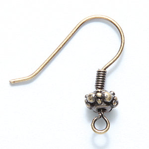 FI54-BAB: Earwire 5.5mm Bali Round ANT Brass 20ga-4PR