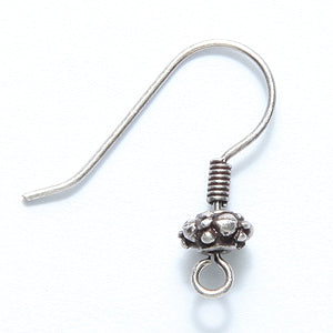 FI54-BAS: Earwire 5.5mm Bali Round ANT Silver 20GA 4PR