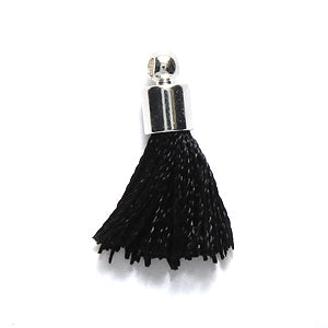 17TA109-S: Brass Tassel Black Thread Silver Cap 17mm-1PC