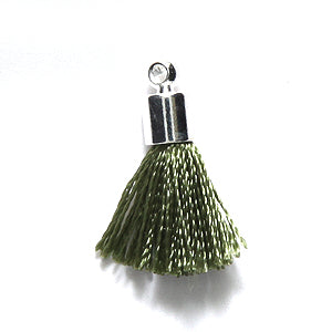 17TA183-S: Brass Tassel Olive Thread Silver Cap 17mm 1PC