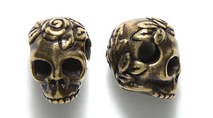 TC5715-AB: Skull Rose 10mm Horizontal Hole Ant Brass