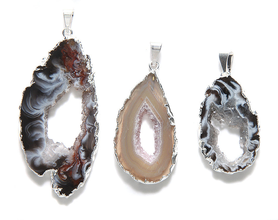 ST26-30: Brazil Druzy Agate Slices Silver Plated 35-50mm