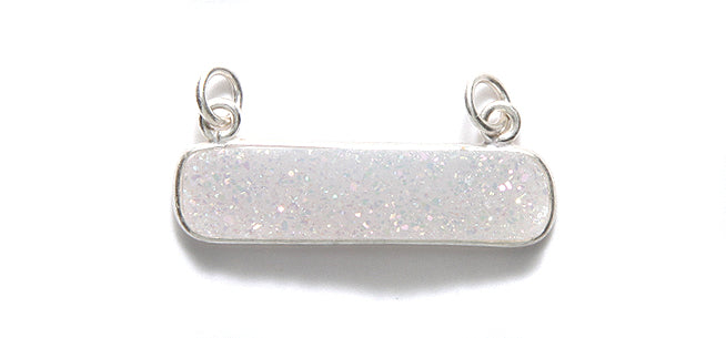 ST25-43W: Druzy 2 Loop Pendant White Aurora Borealis Finish 8.5x30mm Sterling Silver 1 Piece