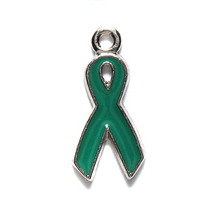 PW9278-TS: Charm Teal Green Cancer Ribbon Silver 20mm-1PC