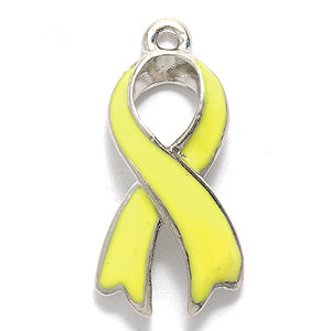 PW9741-YS: Charm Ribbon Yellow Epoxy Ant Pewter 22mm 1PC