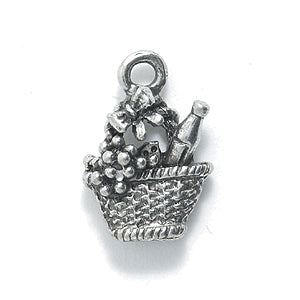 PW9224-S: Charm Basket w/Wine Ant Pewter 13x17mm 1PC