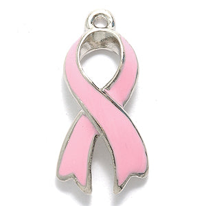 PW9741-PS: Charm Ribbon Pink Epoxy Ant Pewter 22mm 1PC