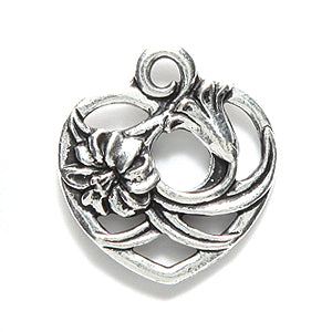 TC2385-AS: Charm Floral Heart Ant SIL 19.6mm