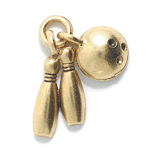 PW9182-AG: Bowling Ball W/Pins Ant Gold 10x21mm-1PC