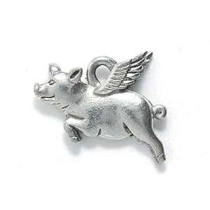 PW9160-S: Charm Pig W/Wings Silver 13x19mm-1PC