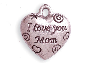 PW9157-S: Charm I Love You Mom Heart Silver 15x17mm-1PC