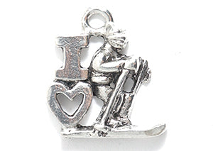 PW9845-S: Charm I Love Skiing Ant Pewter 15x16mm 1PC