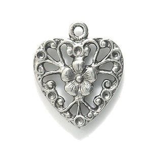 PW9673-S: Charm Heart Filigree Silver 16x19mm 1PC