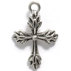 PW9537-S: Cross Pendant Leaf Design Silver 17x26mm 1PC