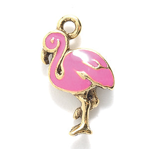 PW9830-EG: Charm Epox Pink Flamingo Ant Gold 12x21mm - 1PC