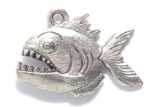 PW9959-S: Charm Piranha Fish Silver 15x23mm-1PC