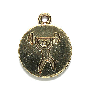 PW6461-AG: Charm Weight Lifter On Disc 20mm Ant Gold - 1PC