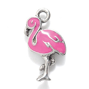 PW9830-ES: Charm Epoxy Pink Flamingo Ant Pewter 12x21mm 1PC