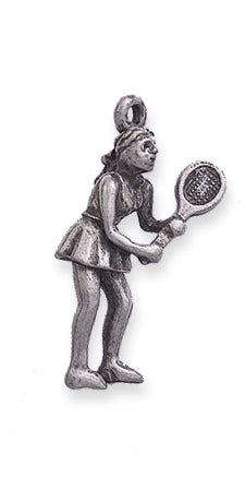 PW9075-S: Charm Tennis Player Female Ant Pewter 12x24mm 1PC