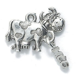 PW9161-S: Cow W/Moo Charm Silver 14x20mm-1PC