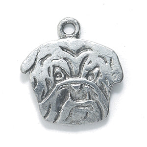 PW9254-S: Charm Bulldog Head Ant Pewter 18x20mm 1PC