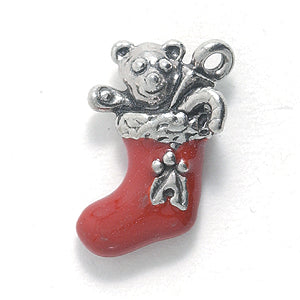 PW9289-ES: Charm Epoxy Christmas Stocking Silver 20mm-1PC