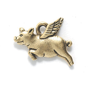 PW9160-AG: Charm Pig W/Wings Ant Gold 13x19mm-1PC