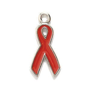 PW9278-RS: Charm Red Aids Awareness Ribbon Ant Pewter 20mm 1PC