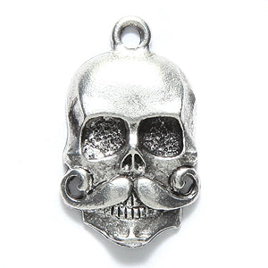 PW6361-S: Charm Mustachio Skull Silver 13x22mm-1PC