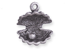 PW9032-S: Charm Oyster w/Pearl Ant Pewter 13x15mm 1PC