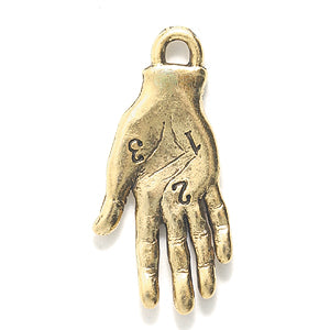 PW5674-AG: Charm Palm Reading Hand Ant Gold 11x23mm-1PC