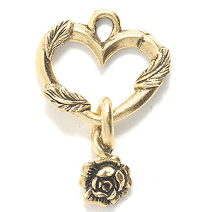 PW5720-AG: Charm Heart W/Rose Dangle Ant Gold 26mm-1PC