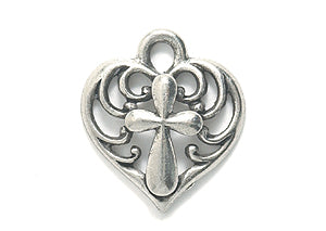 PW5721-S: Charm Filigree Heart W/Cross Silver 15mm-1PC