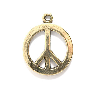 PW22-AG: Charm Peace Sign Ant Gold 15mm - 1PC