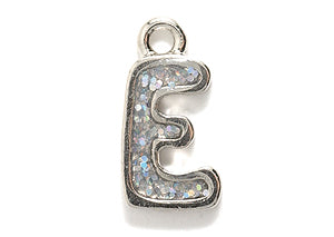 PW3200-E: Charm Letter E w/Glitter Silver 15mm-1PC