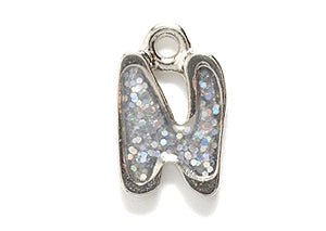 PW3200-N: Charm Letter N w/Glitter Silver 15mm-1PC